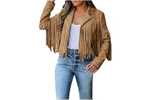 Tapanet Women's Fringe Faux Suede Leather Jackets Tassel Cropped Coats Western Cowboy Jacket Outerwear Hippie Concert Outfits