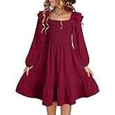DOKOTOO KIDS Girls Dresses with Tiered Ruffle Long Sleeve and Side Pockets, Smocked Fall Spring Dress for 6-13 Years