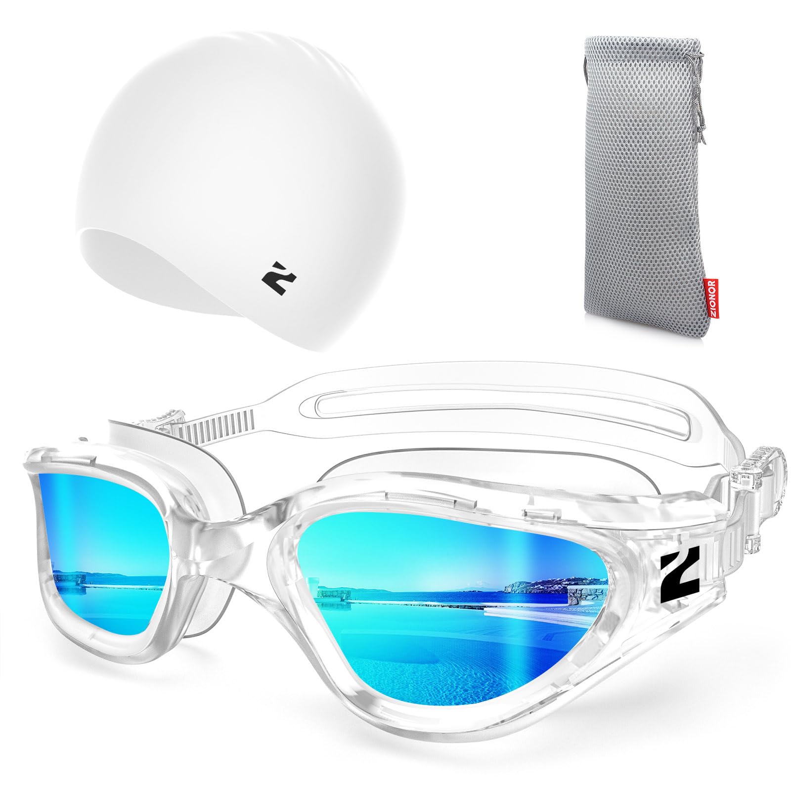 ZIONOR G1 Lite Swim Goggles with Swim Cap Comfortable Anti-fog Swimming Goggles Set for Adult Men Women Image