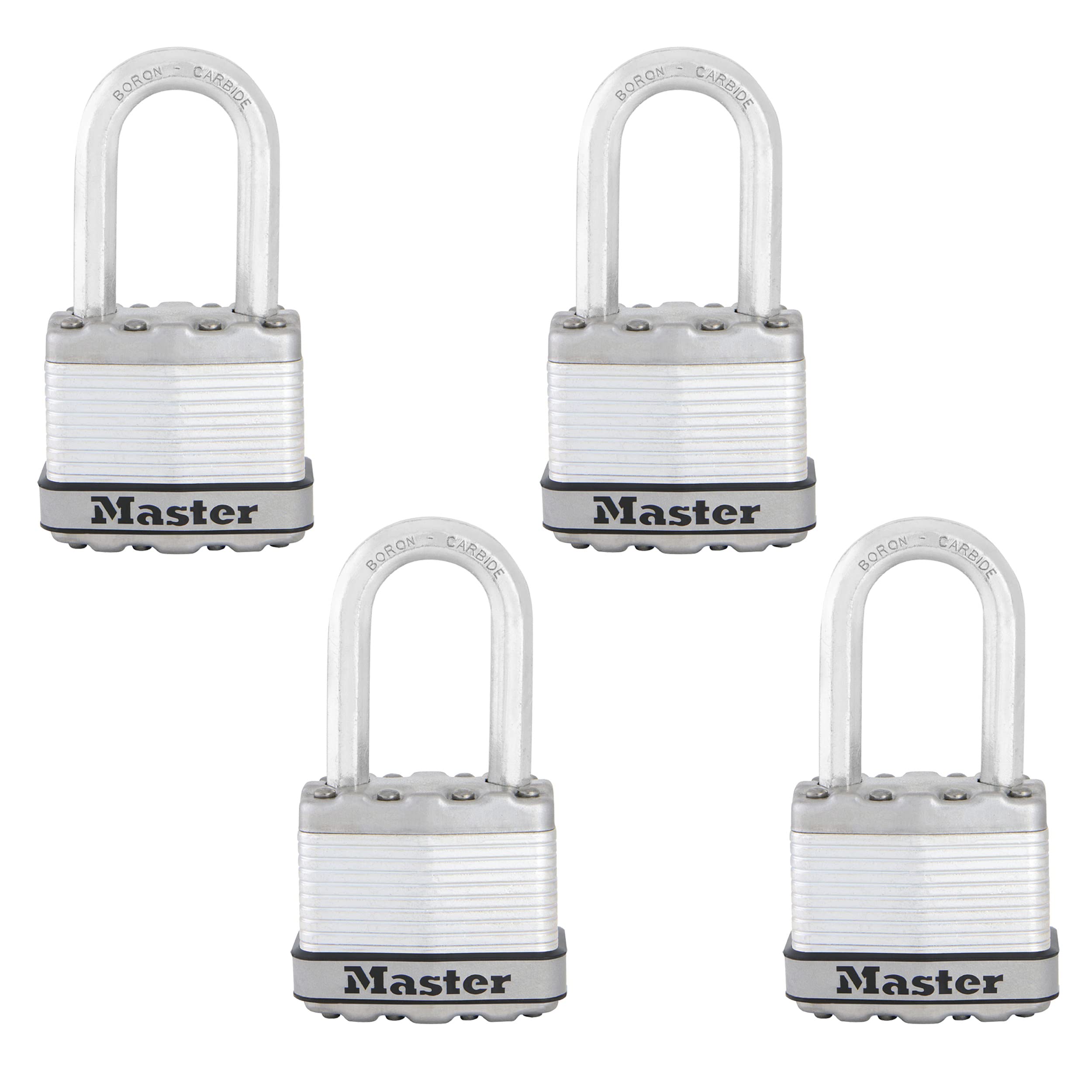 Photo 1 of Master Lock Silver Magnum Outdoor Padlock with Key, Keyed Alike Gate Locks for Outdoor Fence or Shed with Long Shackle, 4 Pack, M1XQLFCCSEN