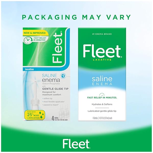 FLEET LAXATIVE SALINE ENEMAS FOR CONSTIPATION RELIEF FOR ADULTS, FAST AND EFFECTIVE, 4 BOTTLES PER PACK, 4.5 FL OZ EACH