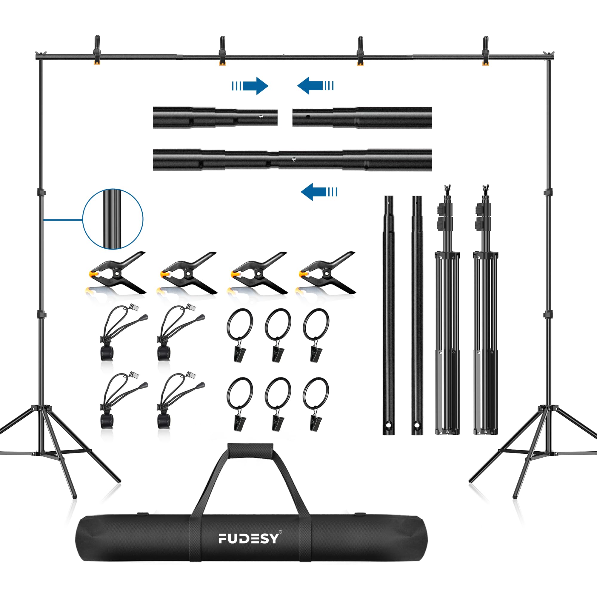 FUDESY Backdrop Stand 2.1x3m/7x10Ft Heavy Duty Photo Video Studio Support System, Adjustable Background Stand Kit with Clamps Clips and Carrying Bag for Photography, Birthday Parties, Wedding