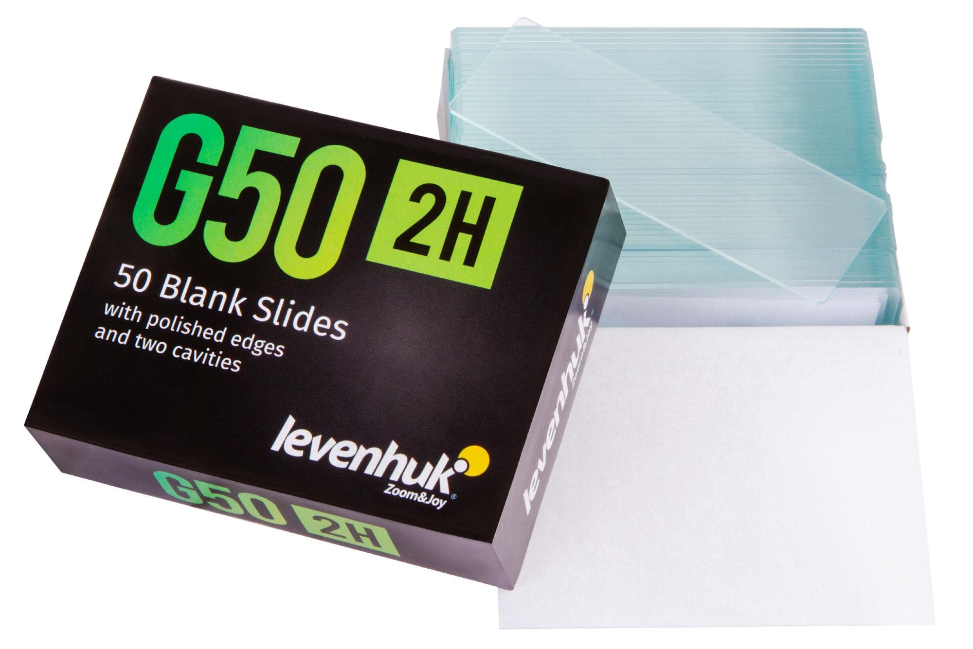 Levenhuk G50 2H Double Cavity High Transparency Microscope Blank Slides with Polished Edges for Preparing Laboratory Specimens of Microorganisms