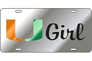 CRAFTIQUE Miami Hurricanes U Girl Silver Mirrored License Plate Tag