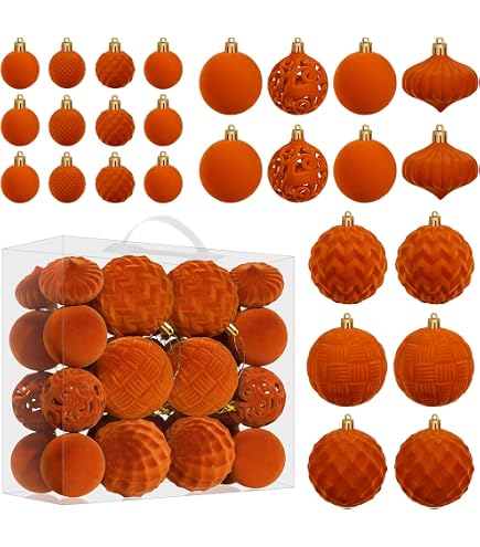 Bestjybt Lot De 24 Boules De Noël Incassables 4 Cm | Orange | Finitions Brillant, Mat, Paillettes Et Trempé | Crochets Inclus