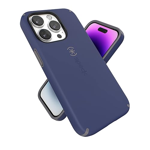 Speck iPhone 14 Pro Case - Slim, Drop Protection, Scratch Resistant, Soft Touch, Dual Layer, Prussian Blue/Cloudy Grey CandyShell Pro