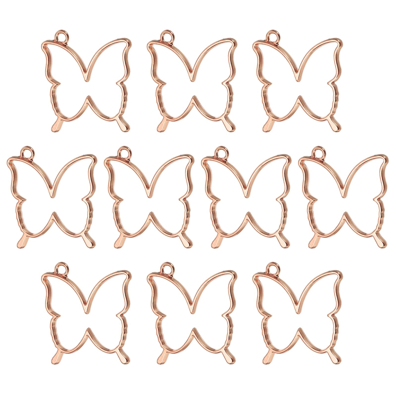 PATIKIL Alloy Open Back Bezel Pendants, 10 Pack Butterfly Shaped Hollow Resin Pendant Frame for DIY Crafts Earrings Necklace Bracelet Making, Rose Gold