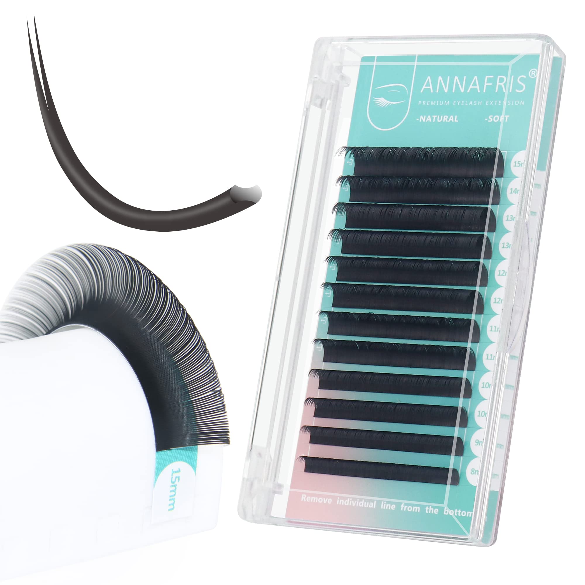 ANNAFRIS Ellipse Flat Eyelashes Extension 0.20 C 8-15mm Mix Natural Soft Matte Black Faux Mink Individual False Lashes Split Tips Light Eye Lashes Extension Supplies (0.20 C 8-15Mix)