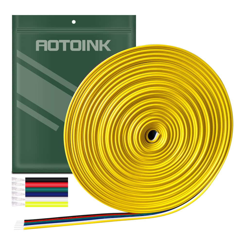 AOTOINK 10m/33ft RGBCCT LED Electrical Wire 6x0,32mm² 22 Gauge 6Pin 12V DC RGBWW Extension Cable 6 Core 22AWG Wires for RGBCCT 3528 5050 Led Strip