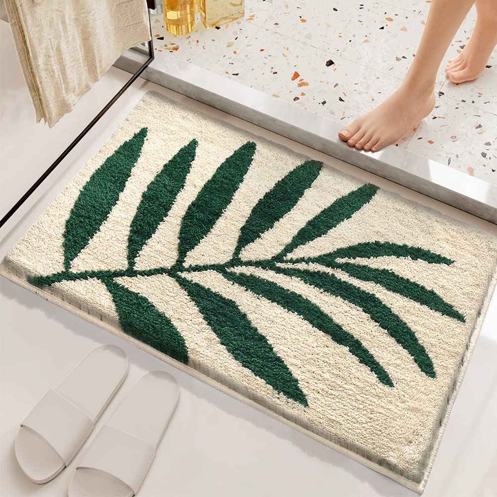 Morbuy Non-slip Bathroom Rugs, Bath Mat Bathroom Carpet Super Absorbent Soft Shower Suitable for Living Room/Kitchen/Bedroom Indoor Outdoor (45 * 65cm, Bamboo leaves) — image 1