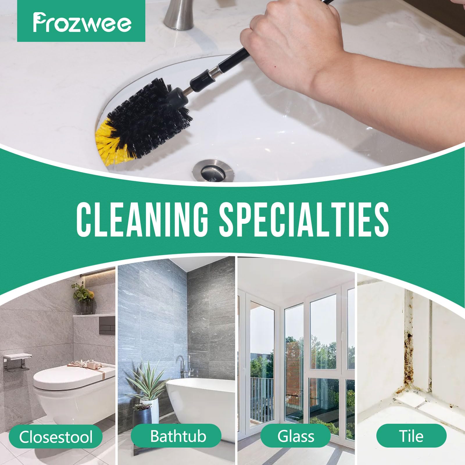 Prozwee 2PACK Tile Corner Drill Brush,Upgraded Powerful Scrubber Brush Made to Tackle Corner Stains,Cleaning Corner of Grout, Tiles, Sinks, Bathtub, Bathroom, Kitchen