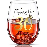Patelai Cheer to 30 Birthday Stemless Wine Glass 30th Birthday Wine Glass Present for Men Women 30th Birthday Party Wedding Anniversary Party Decorations 17 oz