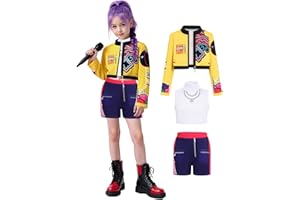 ZFQI Girls Demon Costume Hunters Cosplay Outfit, Jacket, Top and Shorts, Kids Halloween Costumes Singer Cosplay