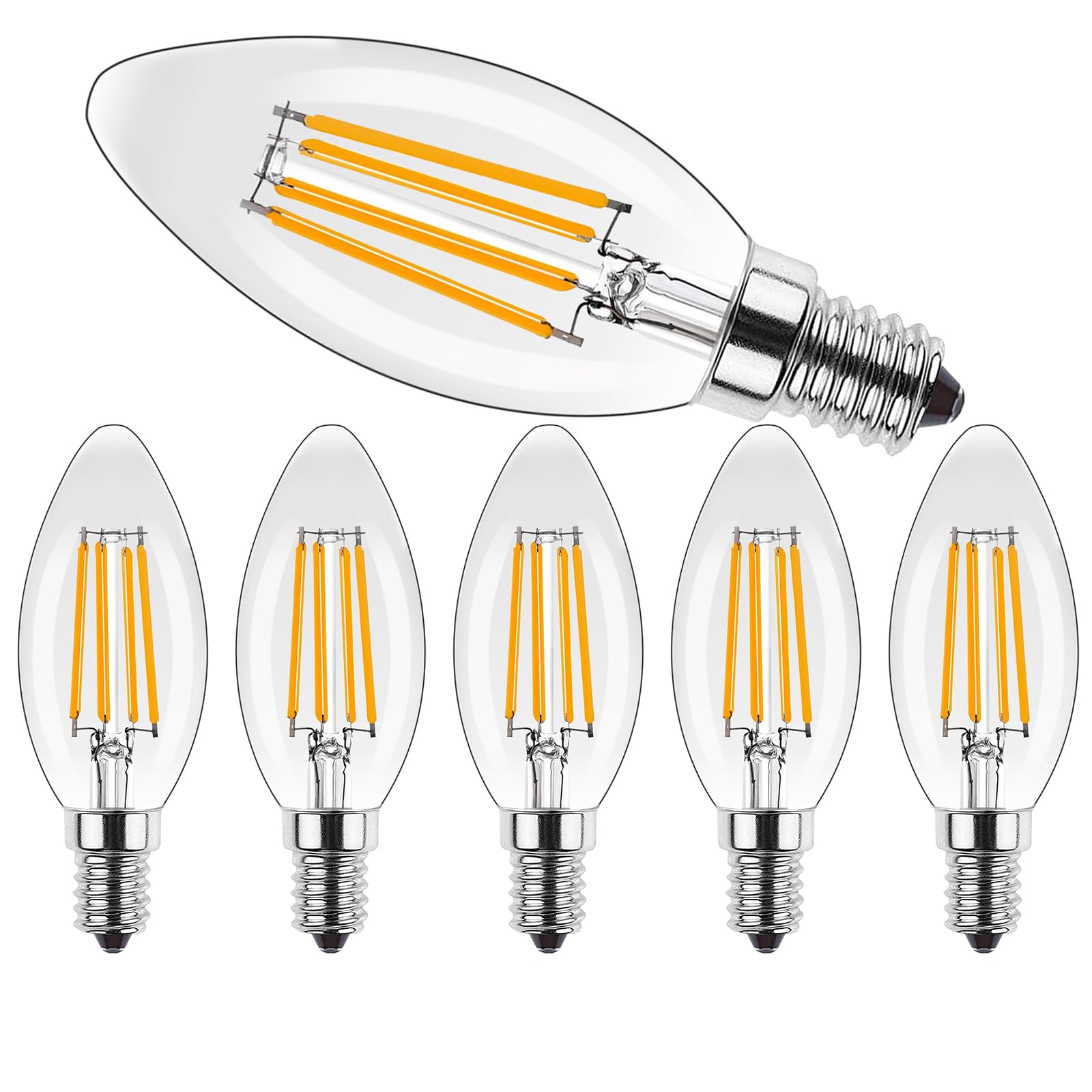 ProCrus E14 Vintage LED Light Bulb,Dimmable 4W LED Candle Light Bulbs,2700K Warm White,Small Edison Screw Candelabra SES LED Bulb,Replaces 35 Watt,for Chandelier,Transparent,Pack of 6