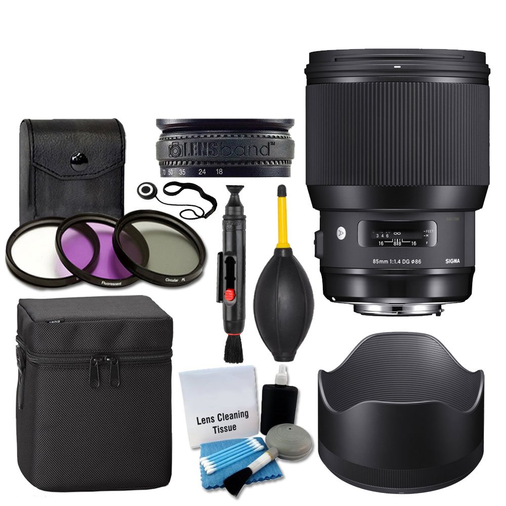 Sigma 85mm f/1.4 DG HSM Art Lens for Canon EF + 3 Piece UV Filter 86mm + Lens Case + Lens Hood + Len