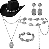 Cutecrop 5 Pcs Classic Western Jewelry Set Cowboy Hat Western Belt Suede Hat Vintage Necklace Pendant Earrings Bracelet