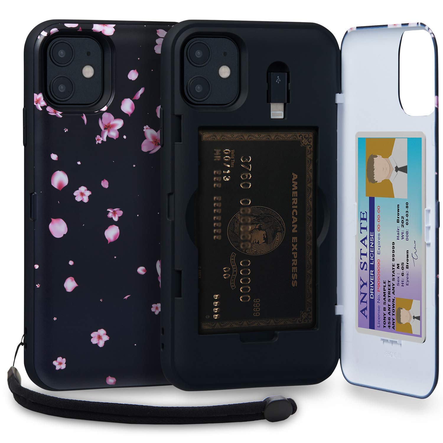 TORU CX PRO for iPhone 11 Case Wallet | Protective Shockproof Heavy Duty Cover with Hidden Card Holder & Card Slot |Wrist Strap, Lightning Adapter Mirror Included - Flowers — image 1