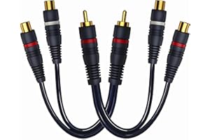 CNHIDEE RCA Splitter 1 Male to 2 Female 2 Pack, Y Splitter RCA Audio Video Cable Splitter Adapter Extension Cord 0.2M/0.65ft for Subwoofer Speaker Dark Blue