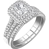 Wuziwen Emerald Wedding Rings for Women Bridal Sets 925 Sterling Silver CZ Cubic Zirconia Size 5-12
