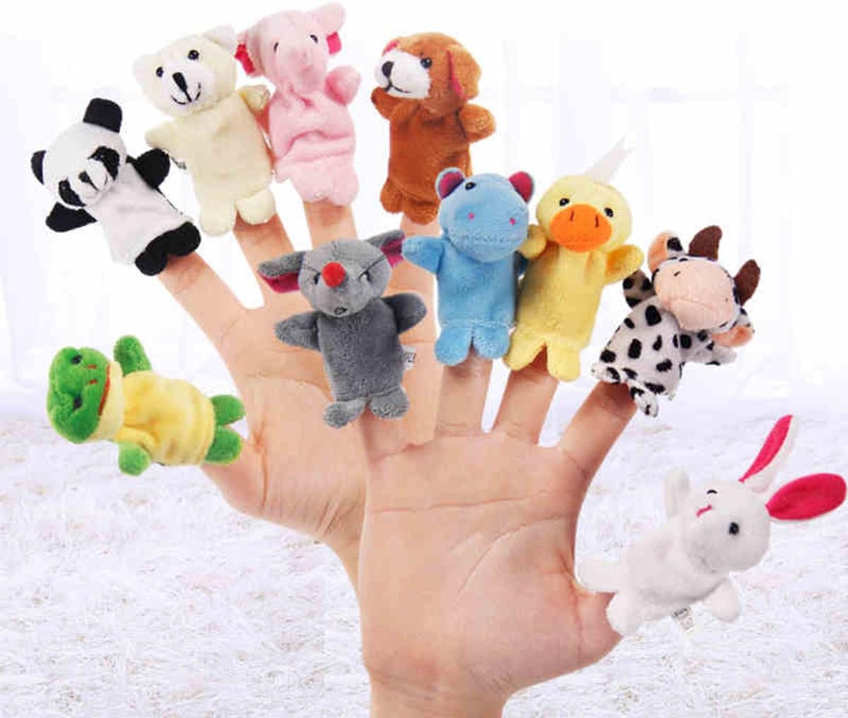 Techson 10 Pcs Animal Finger Puppets Dolls with Soft Plush Velvet Different Cartoon Props Toys for Toddlers Kids Family Story Time Show Party Play