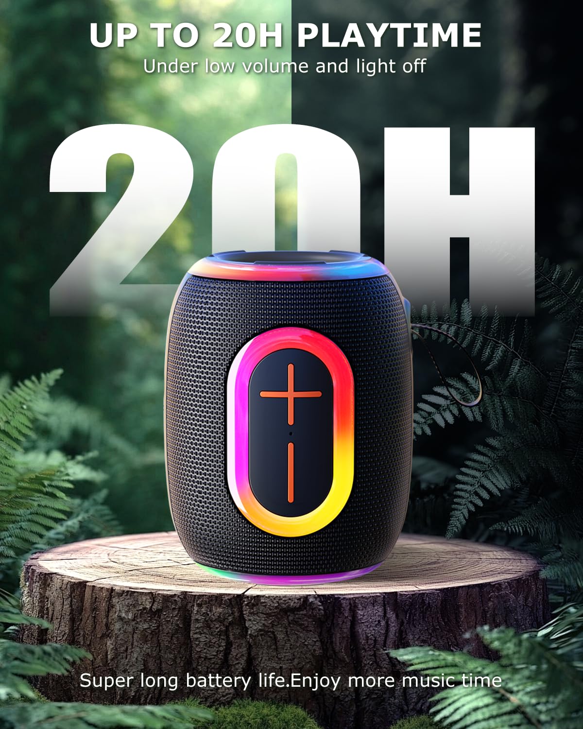 Foseener Portable Bluetooth Speaker with Stereo Sound, IPX5 Waterproof Wireless Speakers, 6 RGB LED Modes, Up to 20H Playtime, BT5.3, TWS Pairing, for Home/Bathroom/Party/Outdoor/Beach, Gift Ideals - Image 4