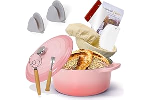 5QT Enameled Cast Iron Bread Oven with Proofing Basket for Sourdough Bread Baking, Bread Making Supplies Tools,Heavy-Duty Coo