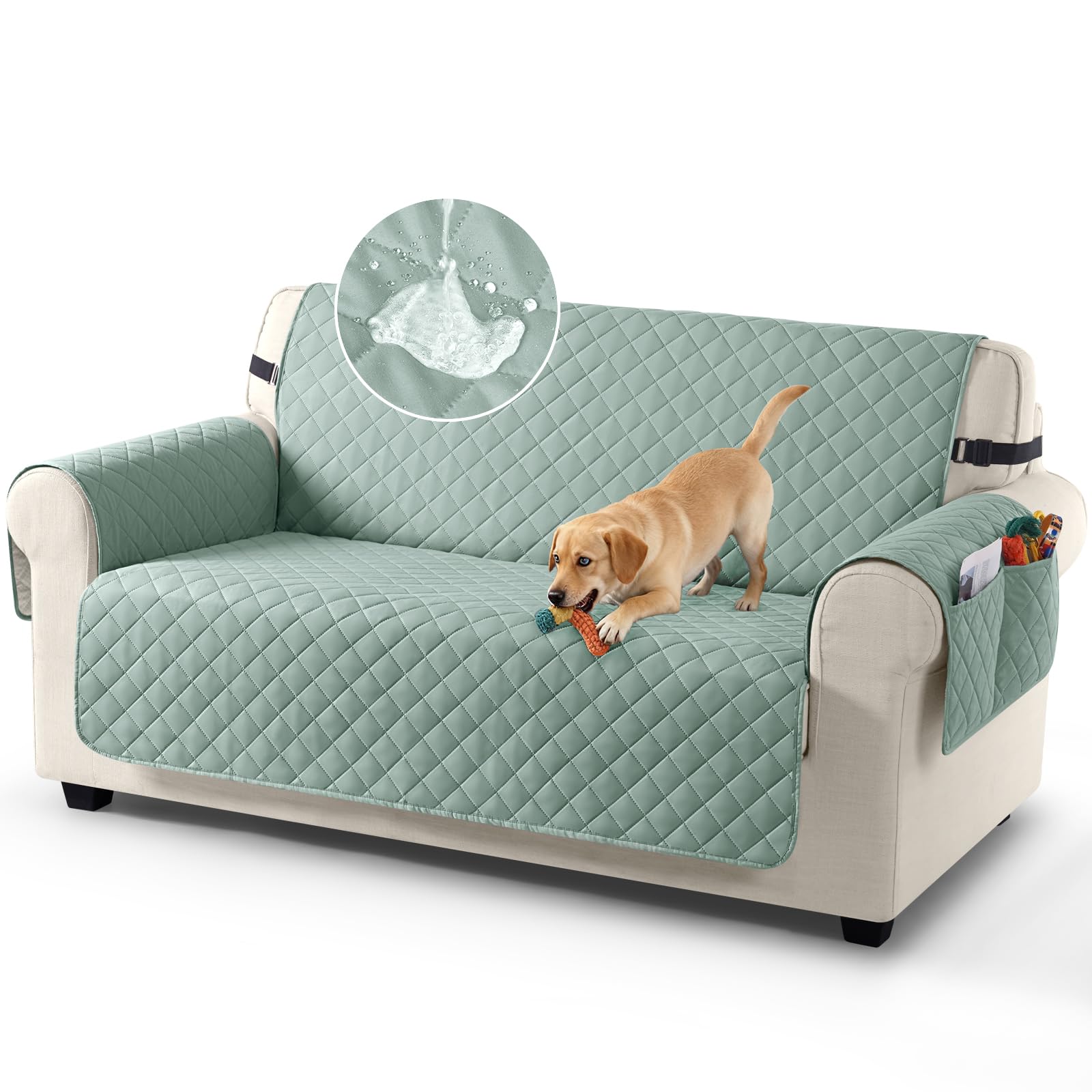 TAOCOCO Sofa Covers 100% Waterproof Sofa Slipcovers 2 Seater,Couch Covers with Storage Pockets,Anti Slip Settee Covers,Washable Sofa Protector for Kids/Dogs/Pets(Mint Green)