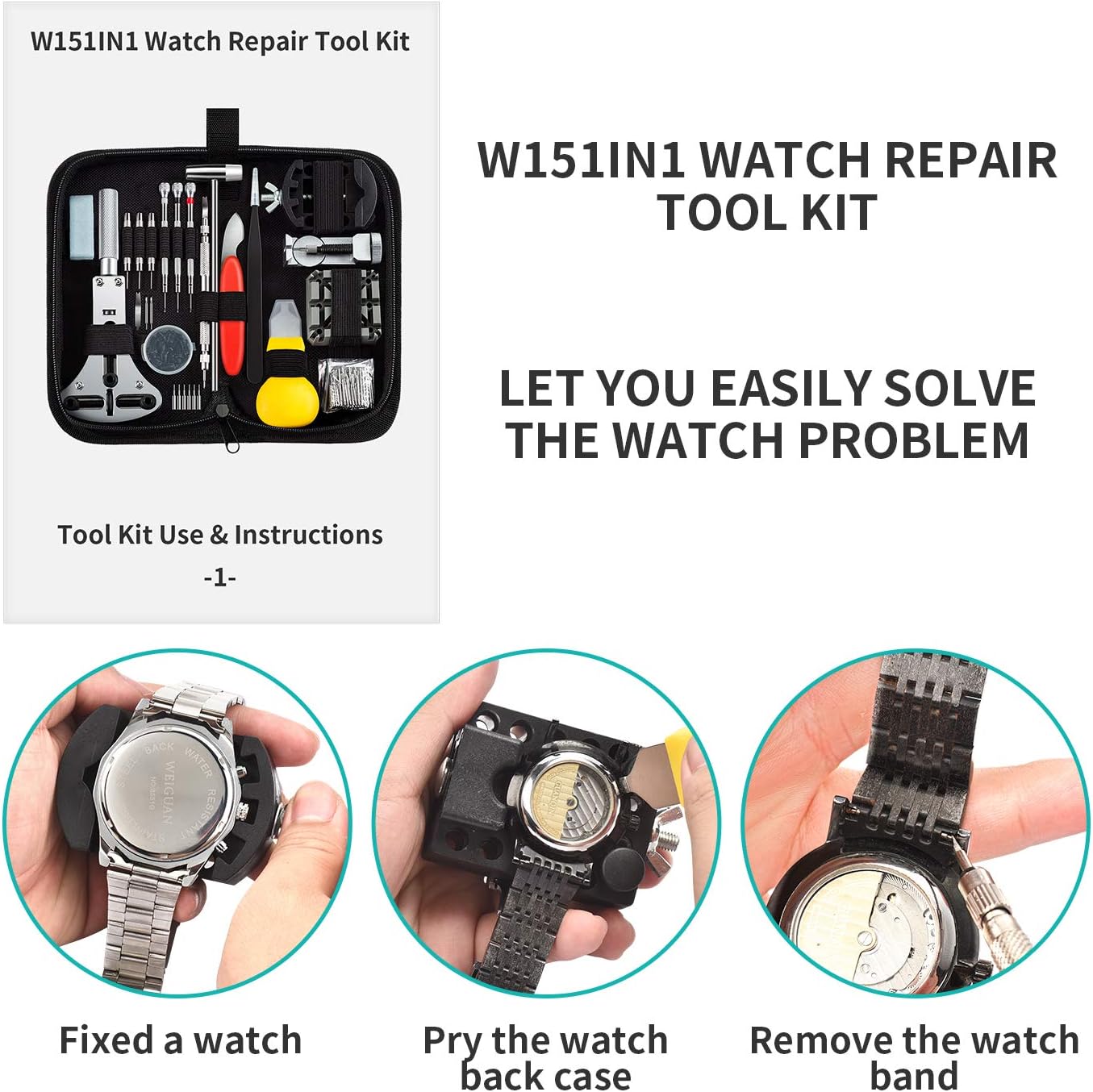 Unamela Professional Watch Repair Kit, Watch Band Tool Link Pin Remover Set, Including Watch Back Case Opener, Spring Bar and Operation Manual, Suitable for Battery Replacement and Strap Adjustment: Home Improvement
