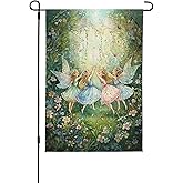 Fairy Flowers Garden Flag Vertical Double Sided Outdoor Yard Flags 12.5x18 Inch Burlap Banners for House Lawn