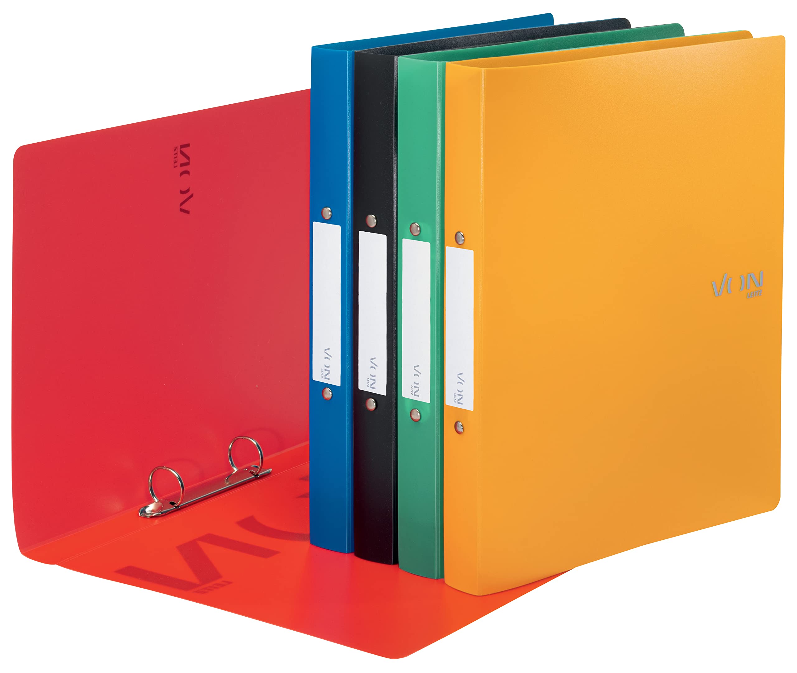 VON Leitz 42471099 Pack of 5 A4 Ring Binder with 2 Rings Polypropylene Folder 30 mm Spine Width for 190 Sheets Ring Mechanism for School, Study & Household, Multicoloured, Pack of 5