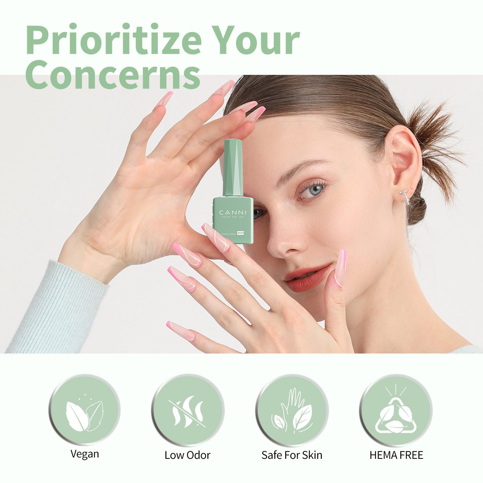 CANNI Light Green Gel Nail Polish, 1Pcs Sage Green Gel Polish Mint Green Color Nail Polish Gel High Gloss Soak Off U V Gel Nail French Nail Manicure Salon DIY - Image 6