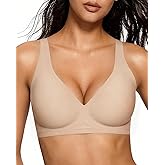 Gefyvcf Womens Wireless Jelly Bra Plus Size Supportive Seamless Bras Full Coverage Push Up Comfy Deep V Everyday Bra, L, 38B, 38C, 38D, 36DD, Nude
