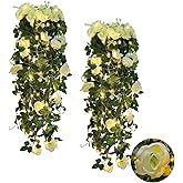 RECUTMS Artificial Plants Hanging 2Pieces 3.3Ft Rose Plant Flowers Vines Wedding (White)