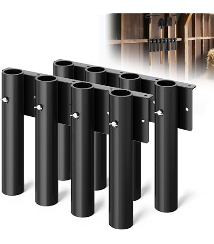 4 Pack 6-Tool Landscape Trailer Rack for Lawn Equipment 6 Hole Hand Tool Storage Rack Landscaping Shovel Holder for Truck with 24 Pieces Rubber Grommets and Mounting Hardware Accessories, Black