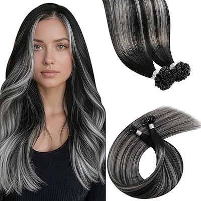 LaaVoo U Tip Extensions Echthaar Blayage Schwarz 50cm Lang Haarverlängerung Echthaar U Tip Unsichtbar Bonding Extensions Echthaar Glatt Natürliche 50g 50s 1g/1s #1B/S/1B