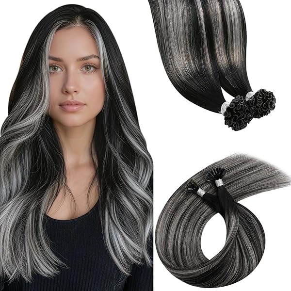 LaaVoo U Tip Extensions Echthaar Blayage Schwarz 50cm Lang Haarverlängerung Echthaar U Tip Unsichtbar Bonding Extensions Echthaar Glatt Natürliche 50g 50s 1g/1s #1B/S/1B