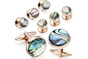 HAWSON Cufflinks and tuxedo studs Set for Men with Gift Box, Rose Gold Tone Mother-of-Pearl Cuff links for French Cuff Shirt and Dress Shirt, Suitable for Wedding, Birthday, Party, Anniversary