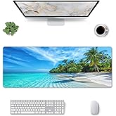 Beach Palm Mouse Pad Stitched Edge XL Large Mousepad 31.5" X 12" Rubber Base Non Slip Desk Mat for Laptop Pc Computer Gaming