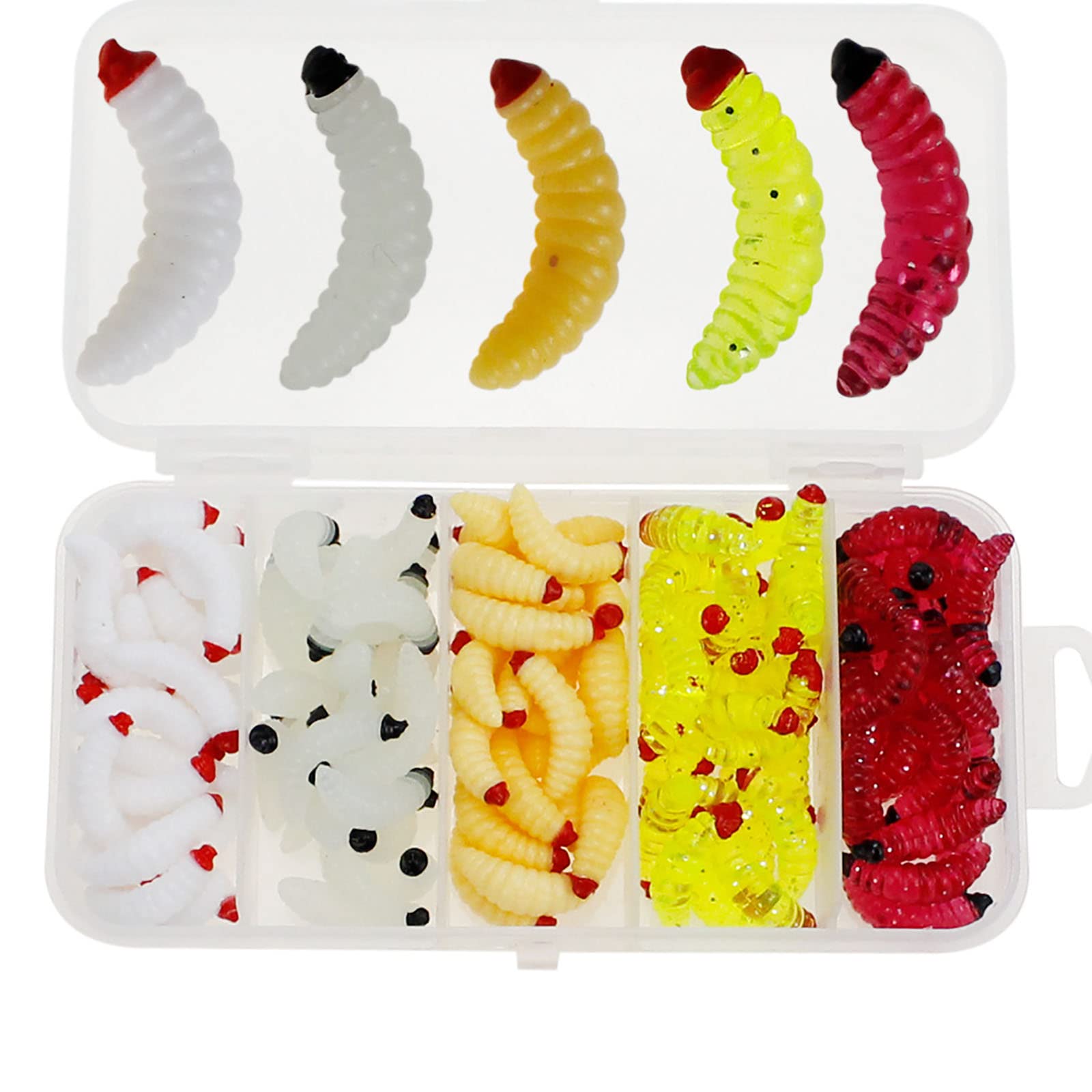 125pcs Soft Plastic Lures Maggot Worm Artificial Bait For Trout Salmon Perch Fly Fishing Insect Lures