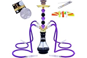 SRKLXYJINT 22'' 4 Hose Hookah Set with Everything Glass Shisha Vase - Include 100 Disposable Tips, 50 Pre-Punched Aluminum Foil (Purple1)