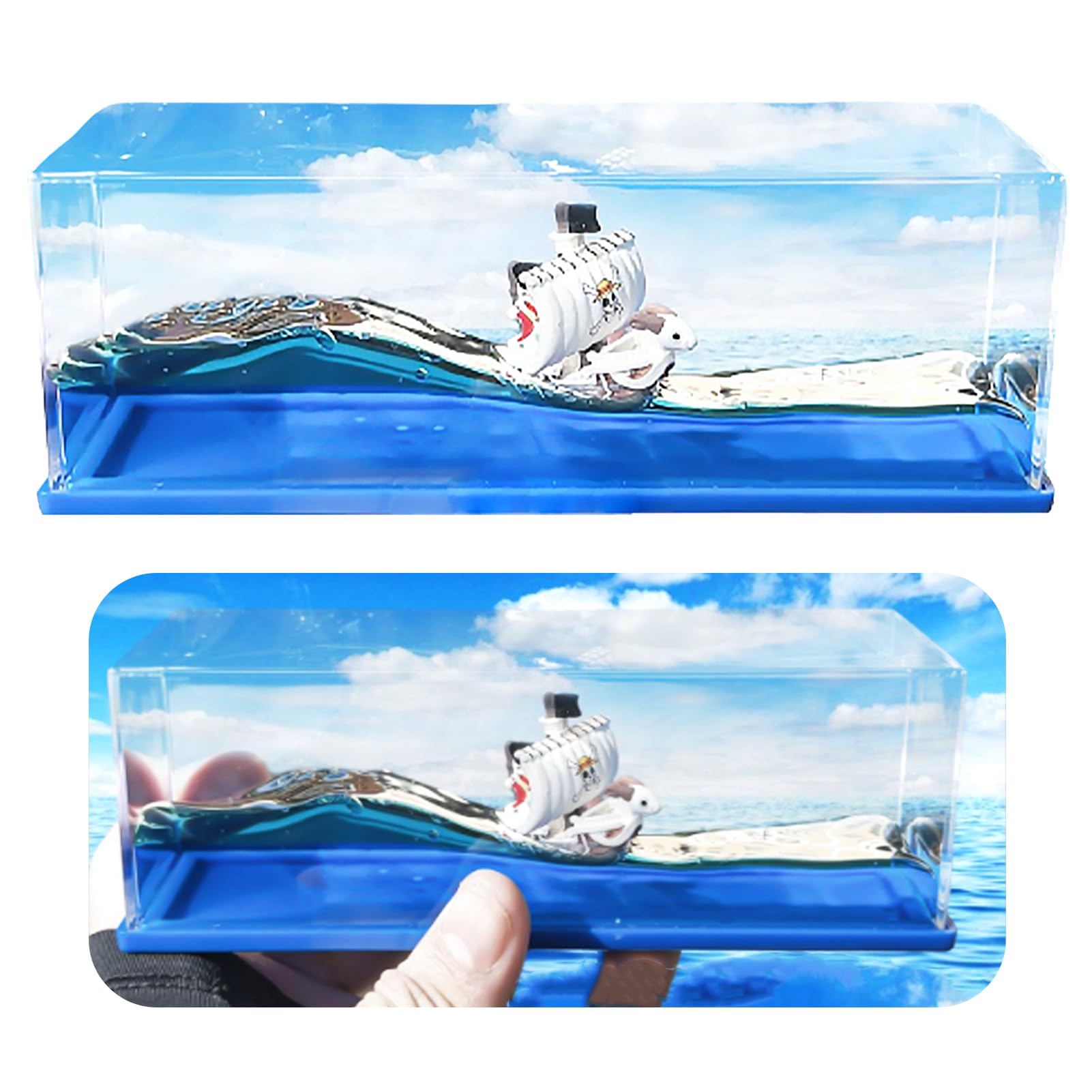 Tuzsocr Fluid Drift Model Ship - Thousand Sunny, Unsinkable Pirate Ship, Acrylic Boat Fluid Model, Fluid Drift Bottle, Stress Relief, for Office Home Decoration (Style 2)