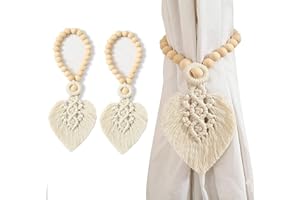 Boho Woven Curtain Ties 2 Pieces Curtain Tiebacks Holder Leaf Macrame Tassel Bohemian Art Braided Window Decor Holdbacks Hand