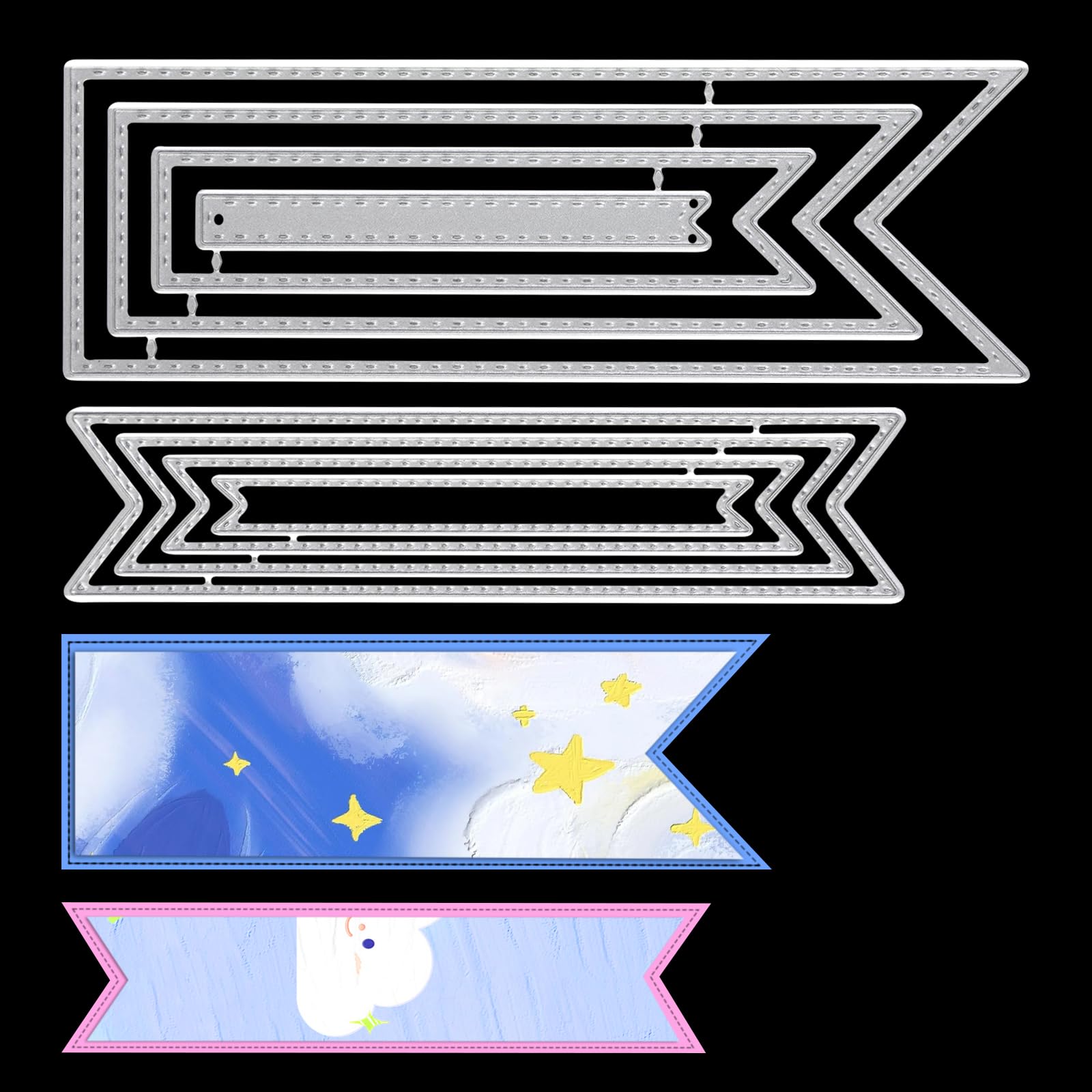 Photo 1 of 2 Pack Bookmark Cutting Dies, Carbon Steel Embossing Template Metal Hollow Frame Die Cut Shapes Label Tags Card Die Cutting Stencils for Scrapbooking Decorative DIY Paper Crafting Card Making Supplies