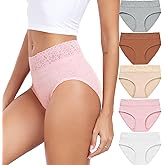 RHYFF Womens Underwear Cotton Hipster Panties Lace Panty Breathable Bikini Underpants Soft Ladies Plus Size Briefs S-3XL