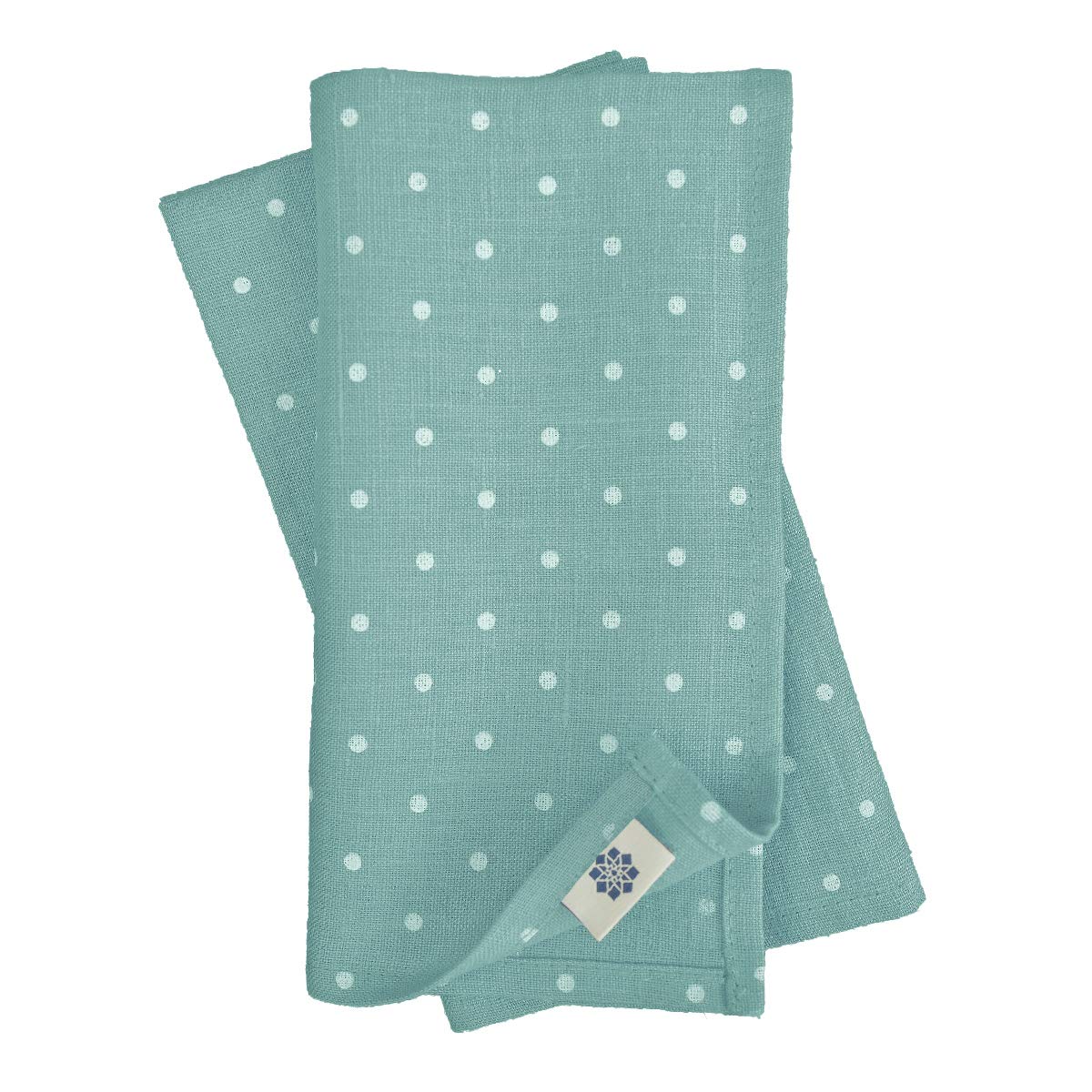 Set of 4 Linen & Cotton Stonewashed Napkins ANTEA, 100% Linen - 42 x 42cm (16.8'' x 16.8''), Duck Egg Blue, Polka Dot