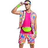 Yonroik 6 Pieces 80s Workout Costume for Men Halloween Cosplay 80s 90s Workout Outfit Party Clothing for Adult Mens