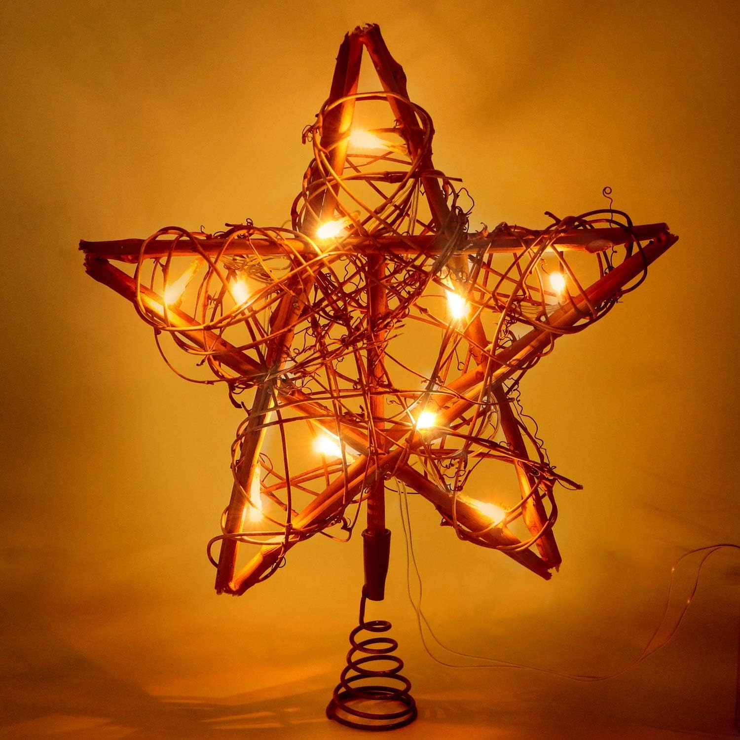 Tree Toppers - NEWBEA 10 LED Lights Christmas Star Tree Topper,Rattan Rustic Christmas Tree Topper for Home Decorations