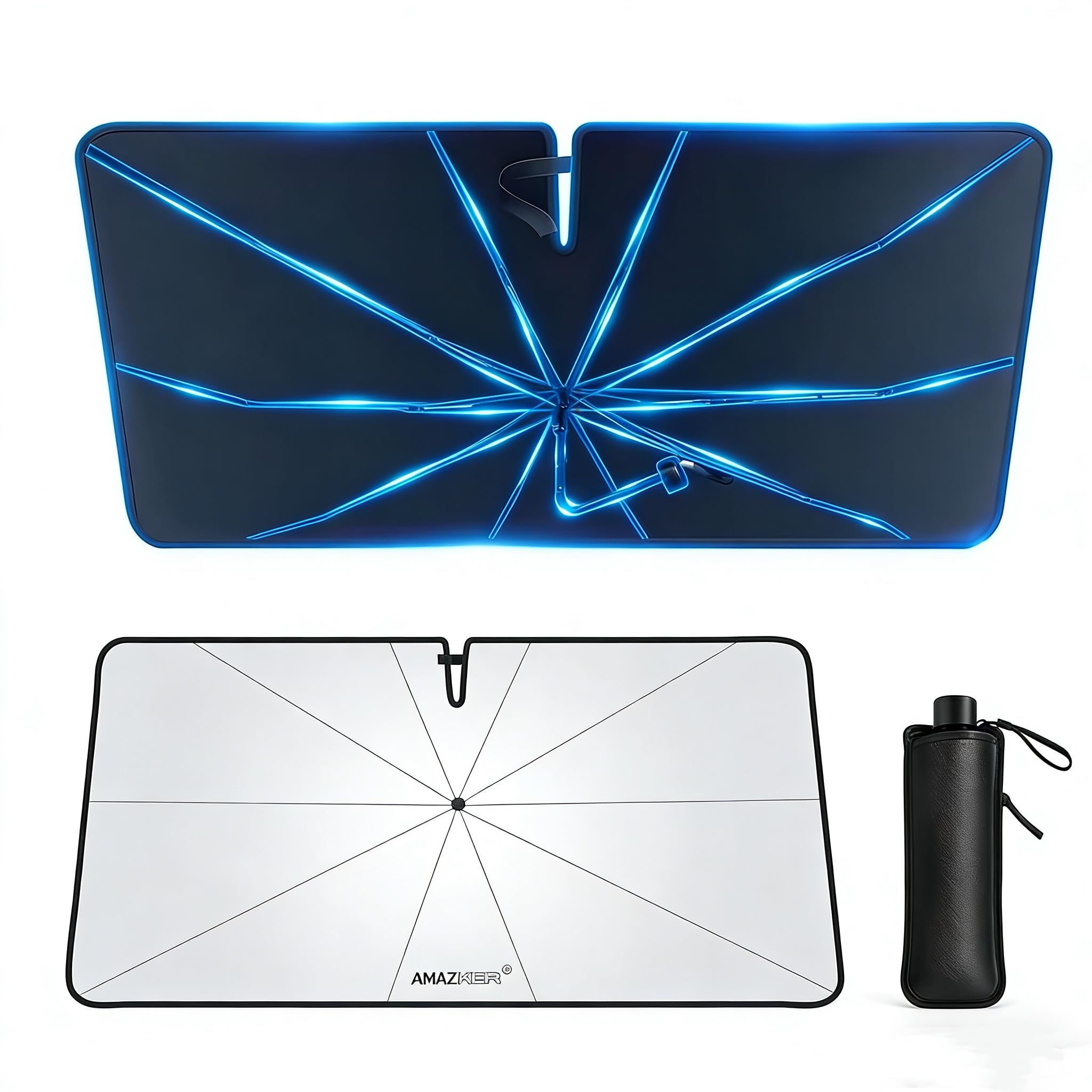 Photo 1 of [2025 Upgrade] Car Windshield Sun Shade Umbrella - [10 Fiberglass Ribs][360° Bendable][100% Sun Block] [240T Thickened Titanium Silver ] Ice-Shield Protect Car from Sun Rays Heat Damage 57" x 31"