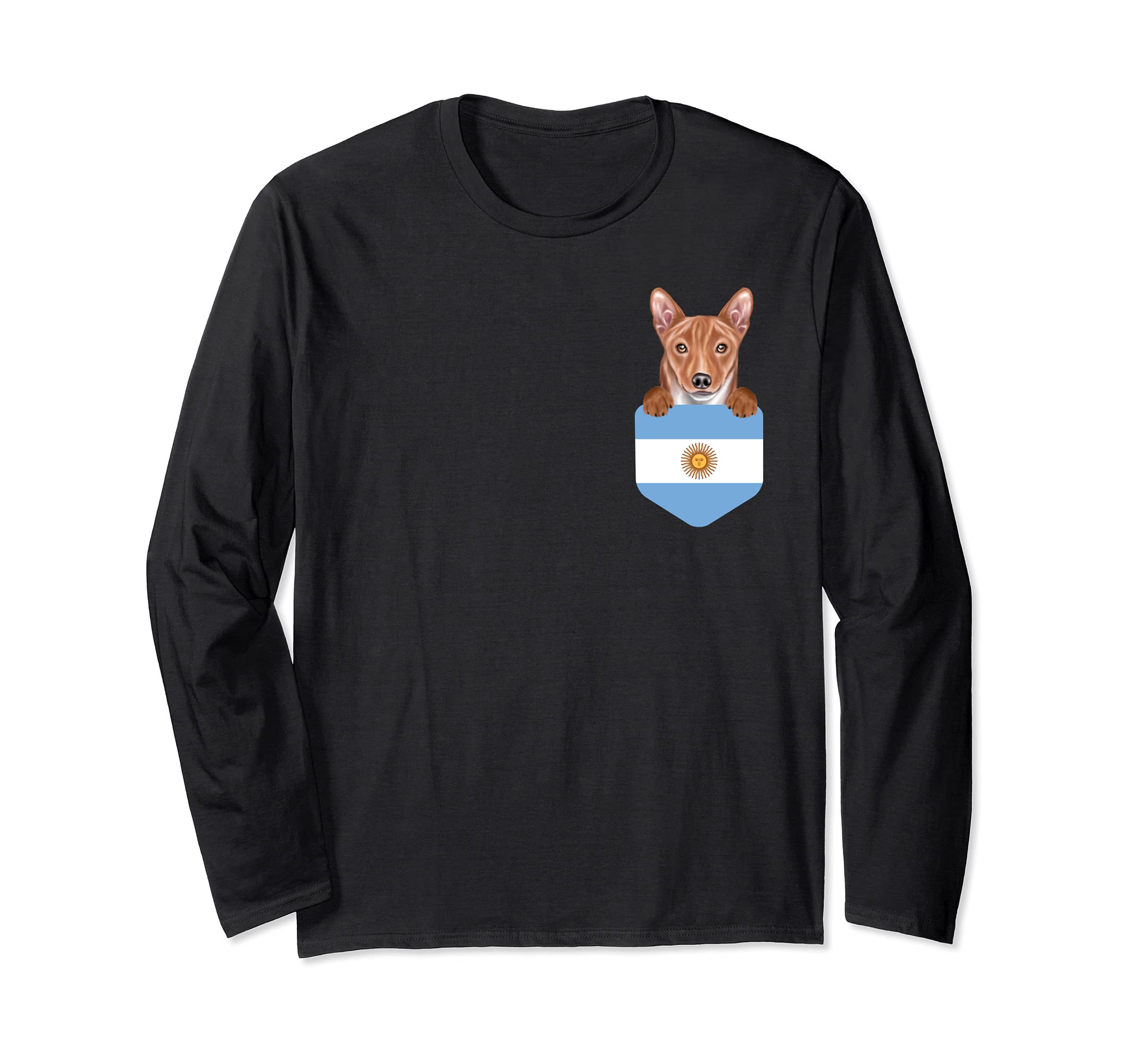 Argentina Flag Basenji Dog In Pocket Long Sleeve T-Shirt