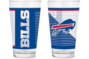 Rico Industries NFL Football Main 16 oz Pint Glasses with Digitally Printed Logo, Practical Set of 2 Classic Drinking Glasses, Dishwasher Safe